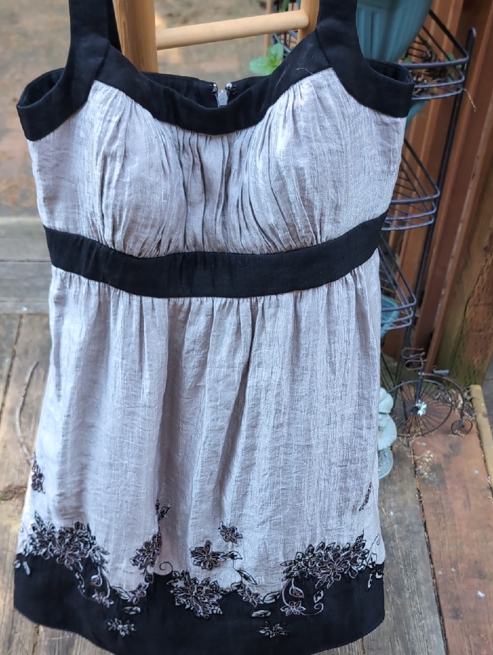 SL Fashions Black and Beige Embroidered Sundress